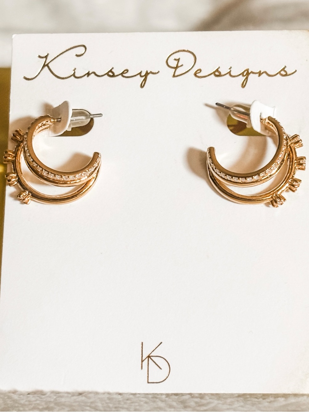 NWT! Kinsey Designs Hattie Earrings - Hoops - Gold & Crystal Accents